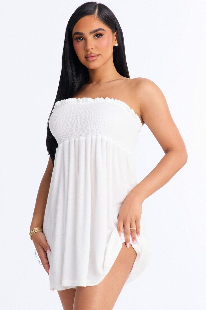 Coast To Coast Terry Cloth Smocked Tube Cover Up Dress - White