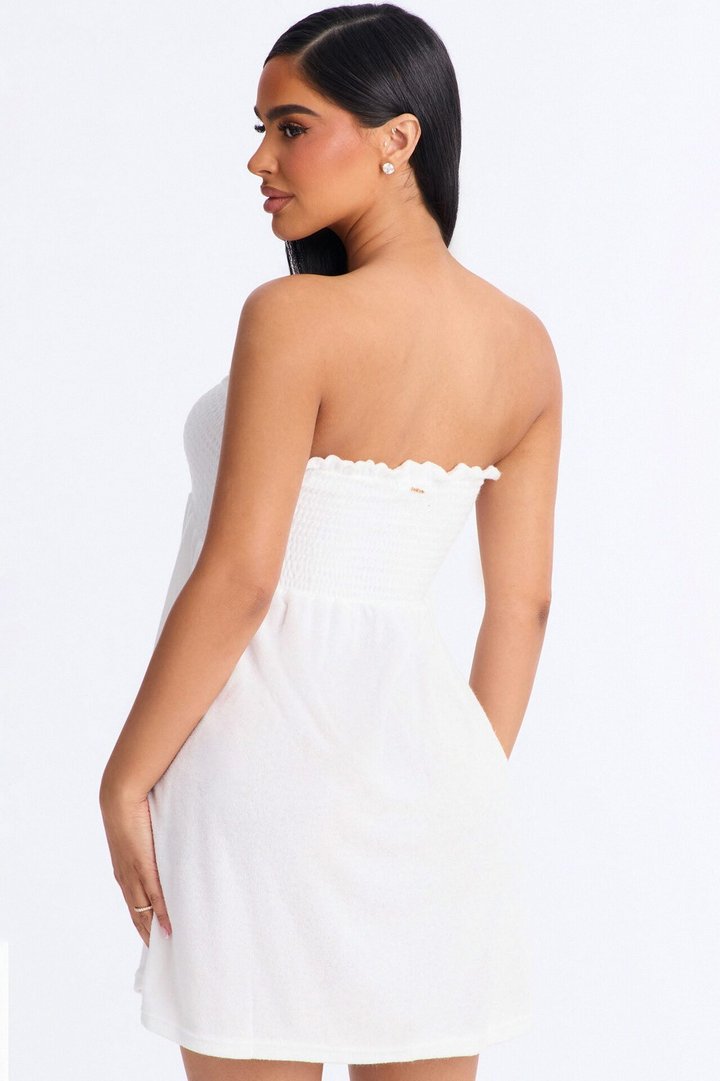 Coast To Coast Terry Cloth Smocked Tube Cover Up Dress - White