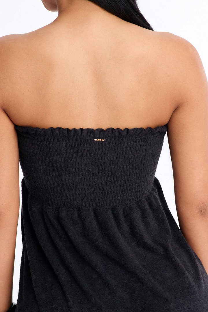 Coast To Coast Terry Cloth Smocked Tube Cover Up Dress - Black