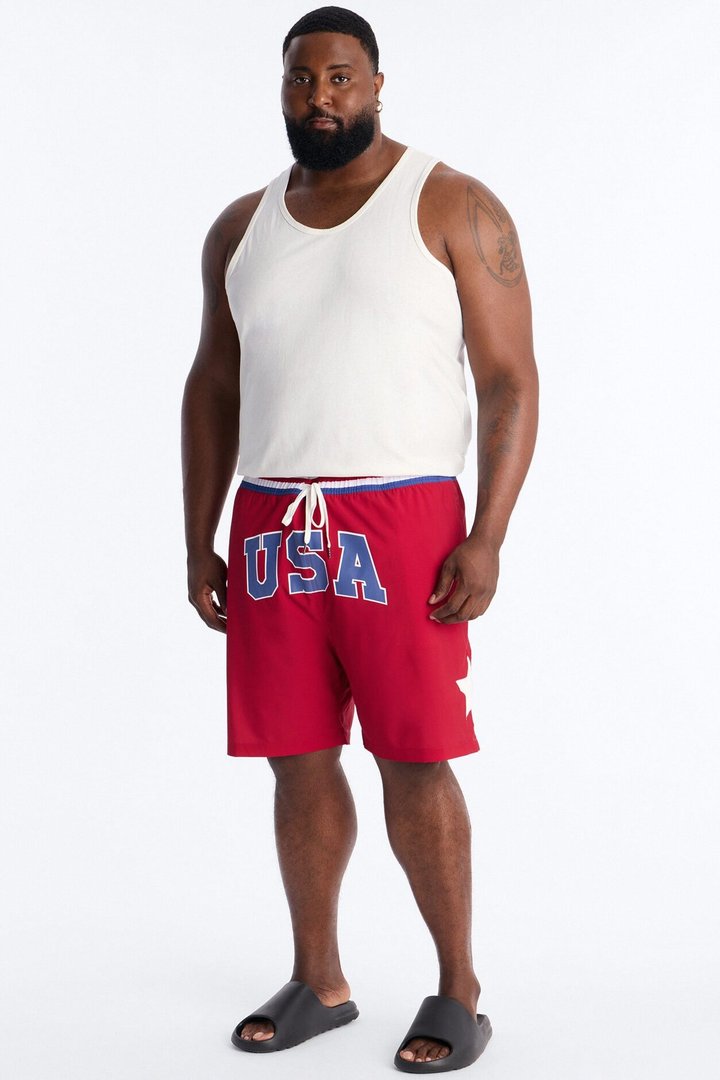 USA Freedom Stars Swim Trunk 7″ - Red