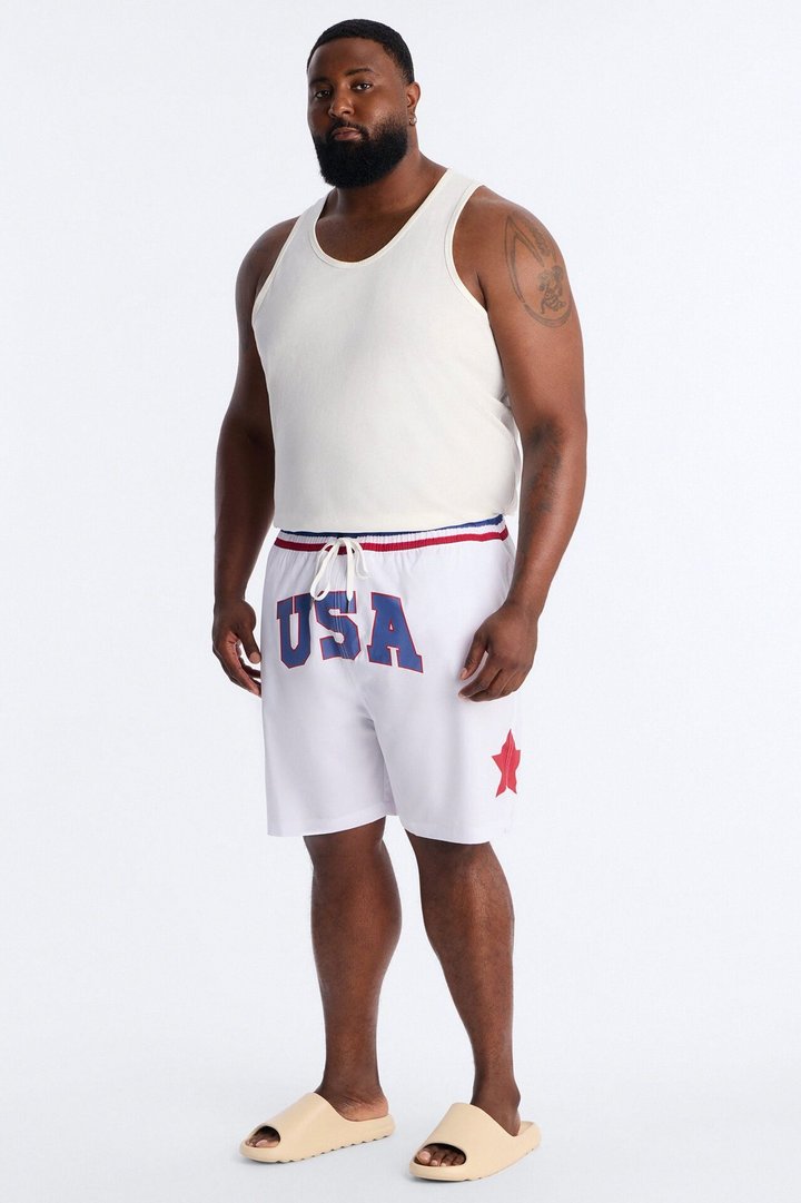 USA Freedom Stars Swim Trunk 7″ - White/combo