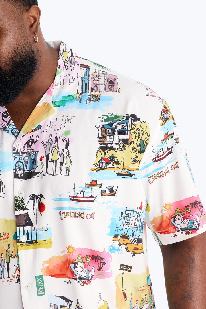 Euro Summer Cuban Collar Shirt - Multi Color