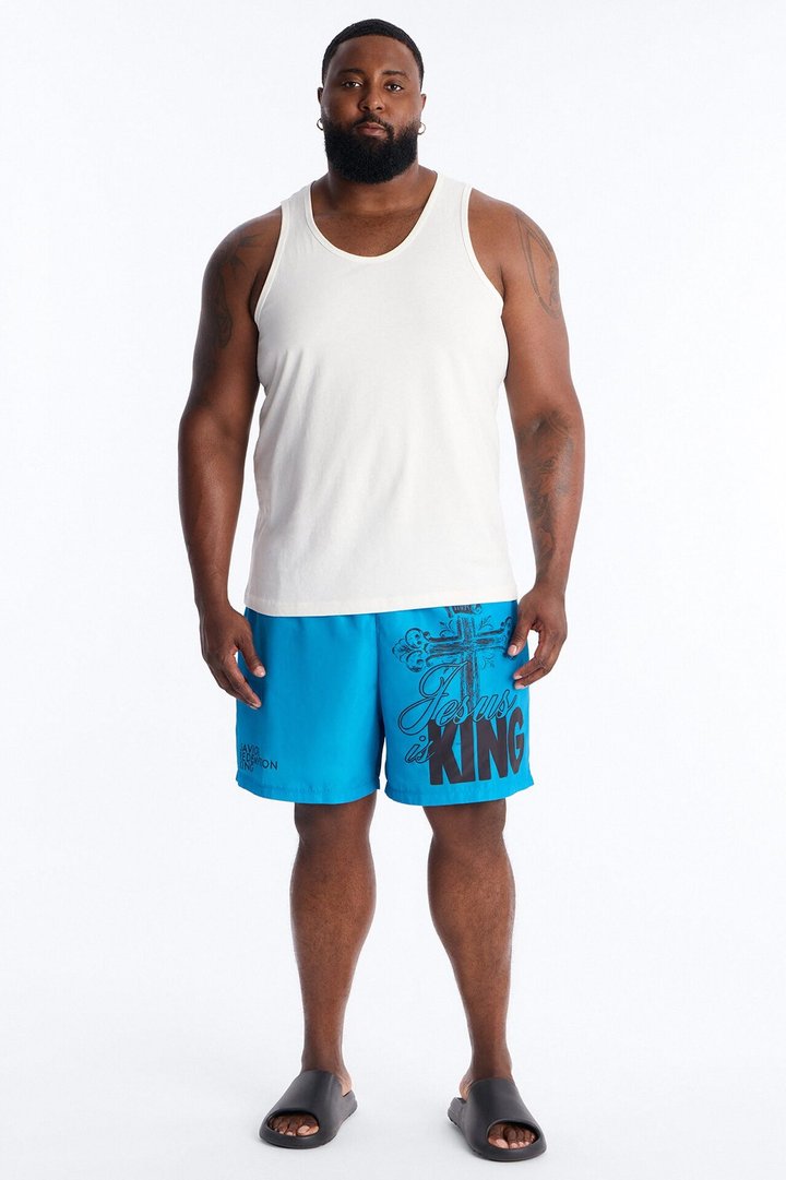 Jesus Is King Swim Trunk 7″ - Blue