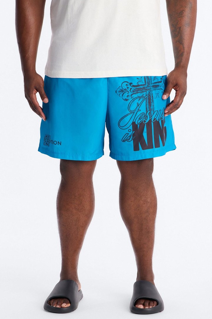 Jesus Is King Swim Trunk 7″ - Blue