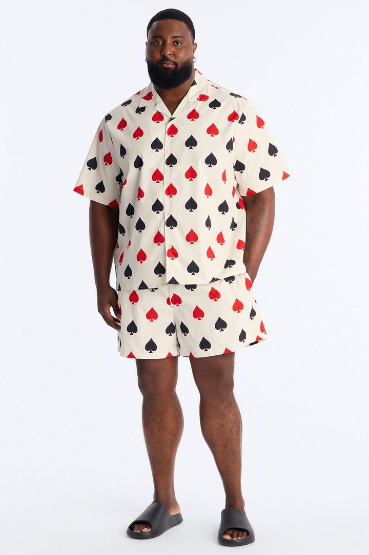 Relaxed Royal Spade Button Up Shirt - Off White/combo