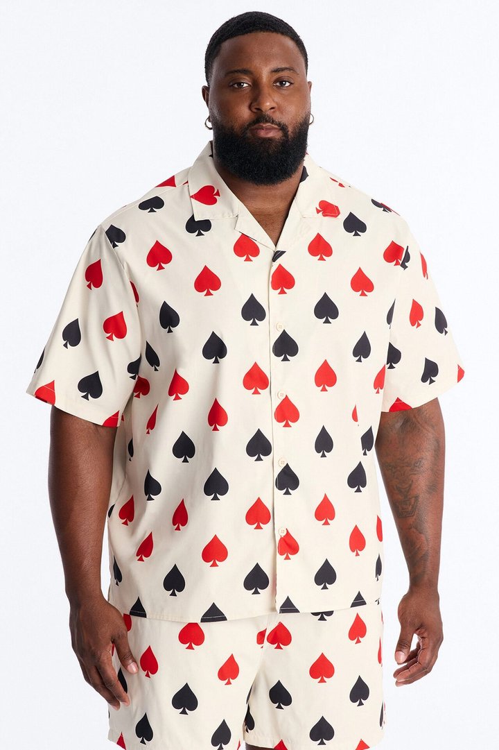 Relaxed Royal Spade Button Up Shirt - Off White/combo