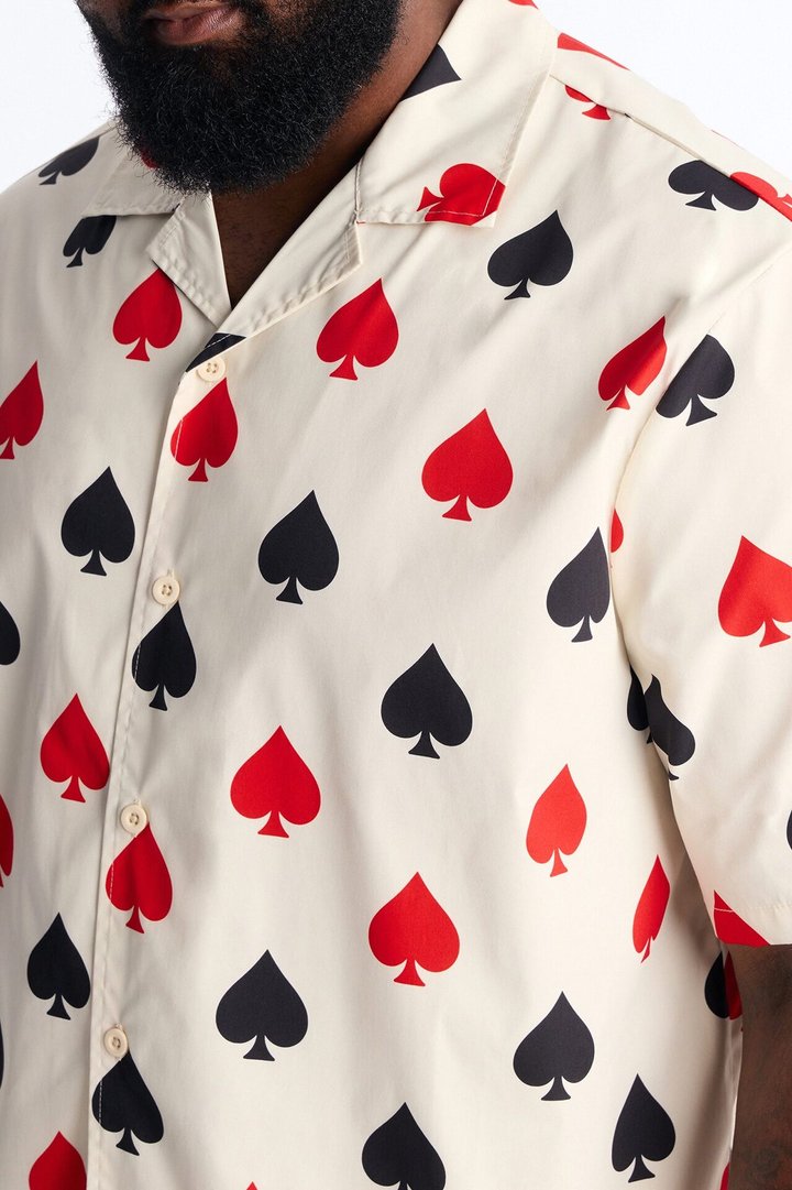 Relaxed Royal Spade Button Up Shirt - Off White/combo