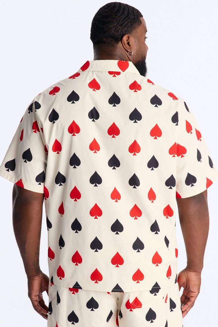 Relaxed Royal Spade Button Up Shirt - Off White/combo