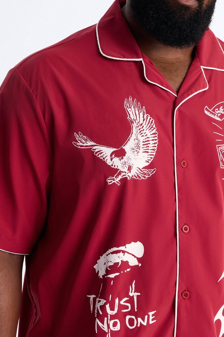 Relaxed Self Made Vandal Cuban Collar Button Up Shirt - Red