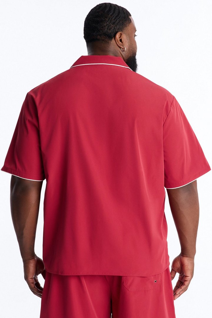 Relaxed Self Made Vandal Cuban Collar Button Up Shirt - Red