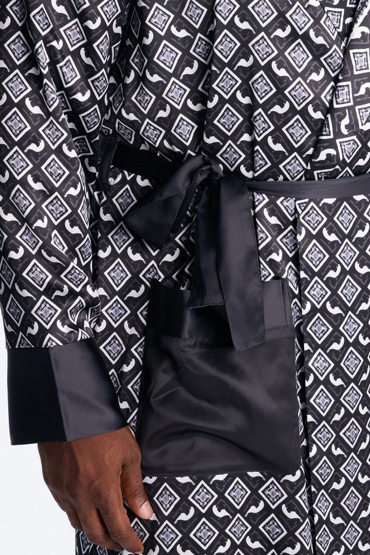 Midnight Tribal Robe Lounge Set - Black/White