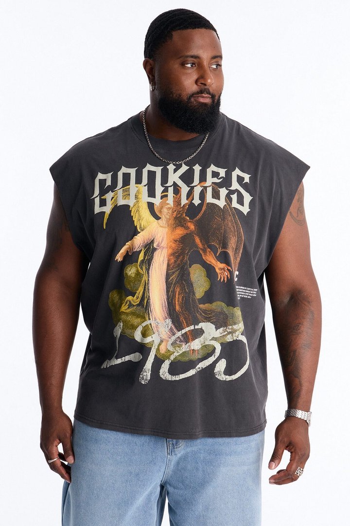 Cookies 1983 Vintage Oversized Heavyweight Muscle Tee - Black Wash