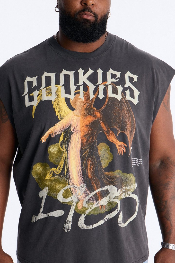 Cookies 1983 Vintage Oversized Heavyweight Muscle Tee - Black Wash