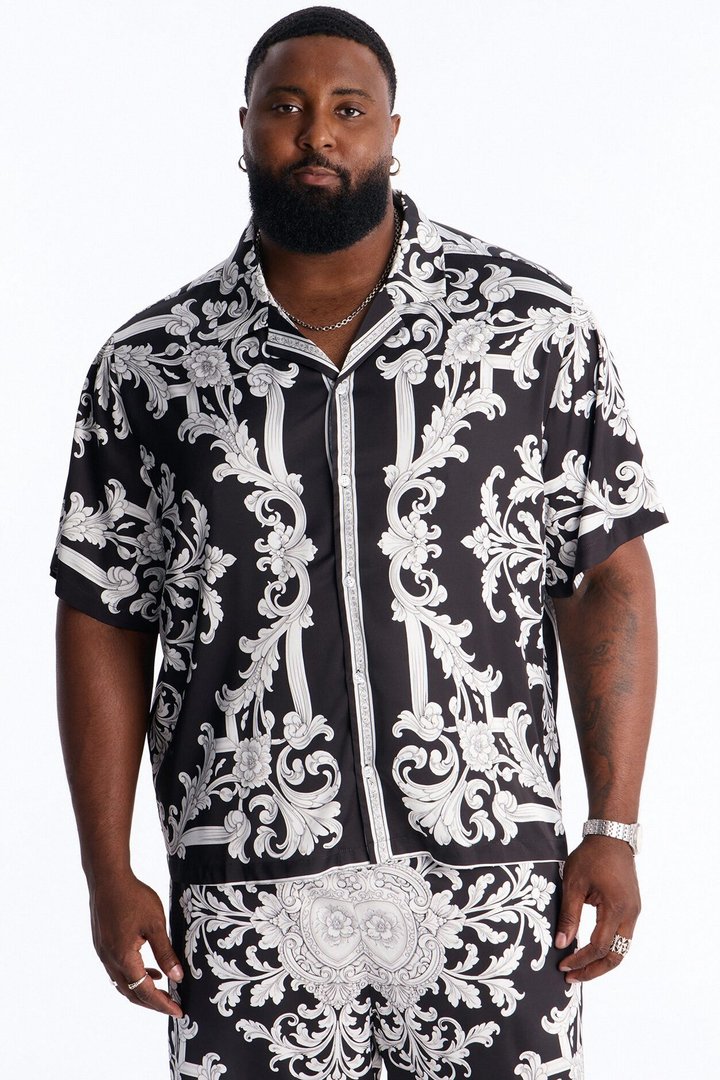 Grecian Baroque Button Up Shirt - Black/combo