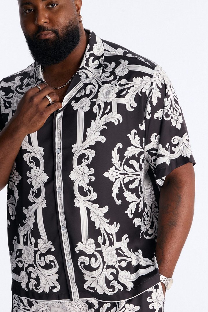 Grecian Baroque Button Up Shirt - Black/combo