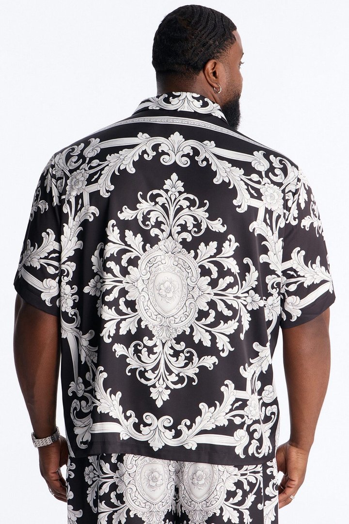 Grecian Baroque Button Up Shirt - Black/combo