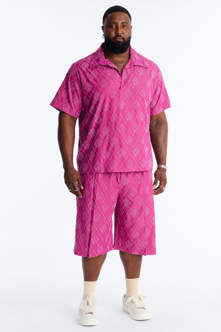 Diamond Frayed Jacquard Polo - Magenta