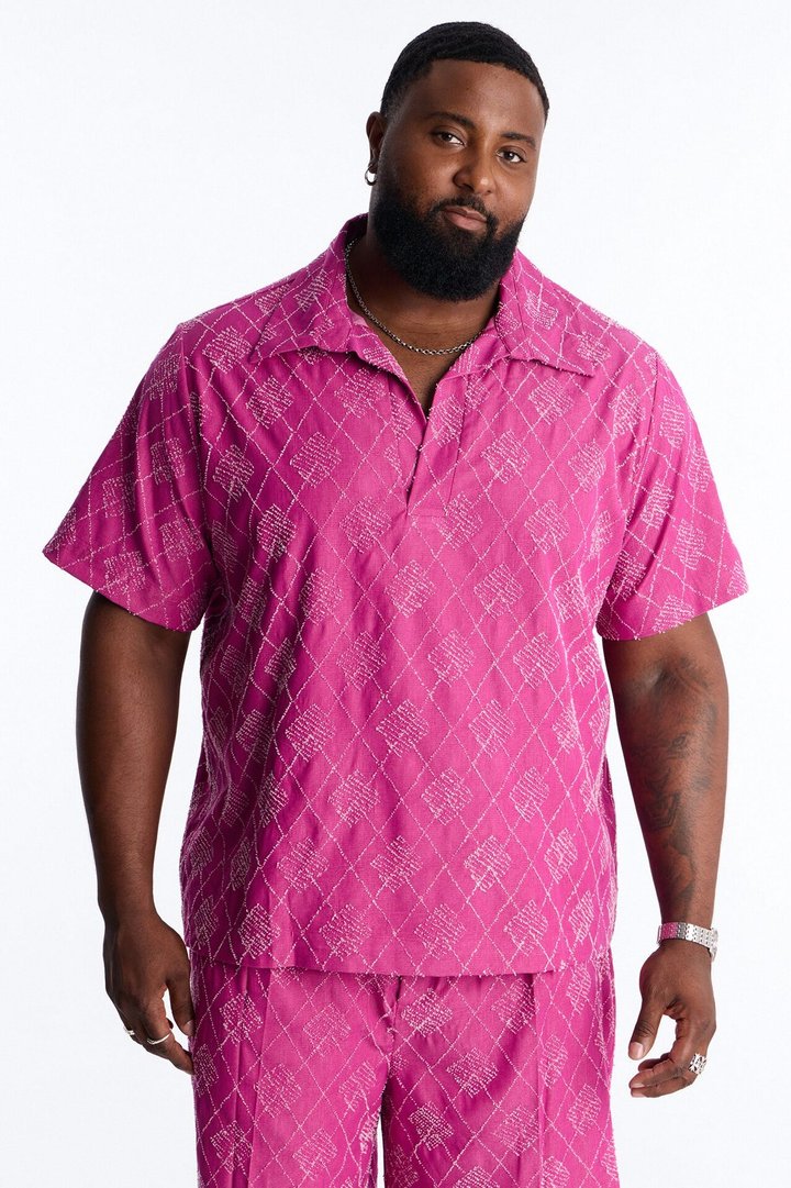 Diamond Frayed Jacquard Polo - Magenta