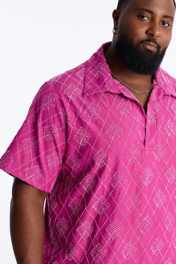 Diamond Frayed Jacquard Polo - Magenta