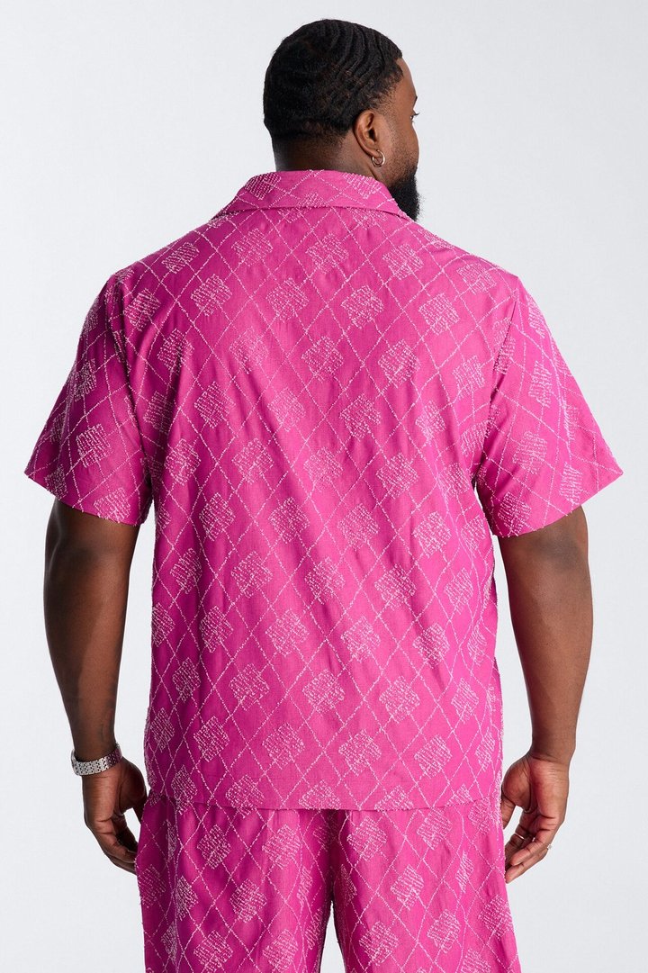 Diamond Frayed Jacquard Polo - Magenta