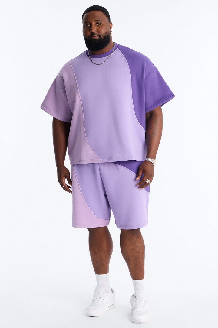 Oversized Neapolitan Paneled Sweatshirt - Purple/combo