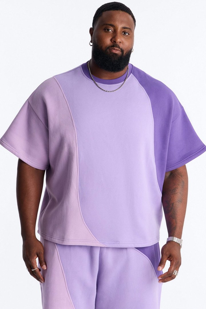 Oversized Neapolitan Paneled Sweatshirt - Purple/combo