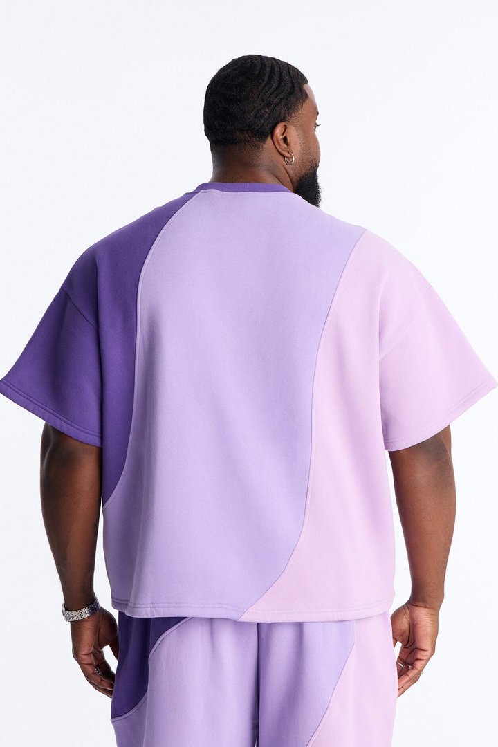 Oversized Neapolitan Paneled Sweatshirt - Purple/combo