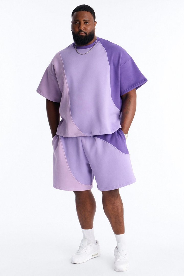Neapolitan Paneled Relaxed Sweatshort - Purple/combo