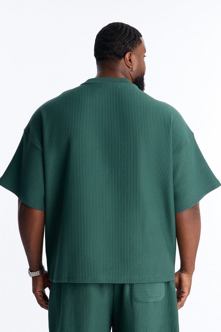Textured Oversized Short Sleeve Fleece Tee - Hunter Green
