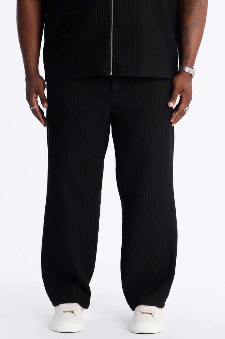 Textured Fleece Straight Leg Pant - Black