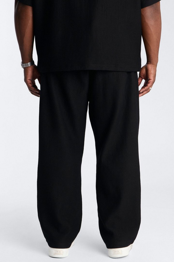 Textured Fleece Straight Leg Pant - Black
