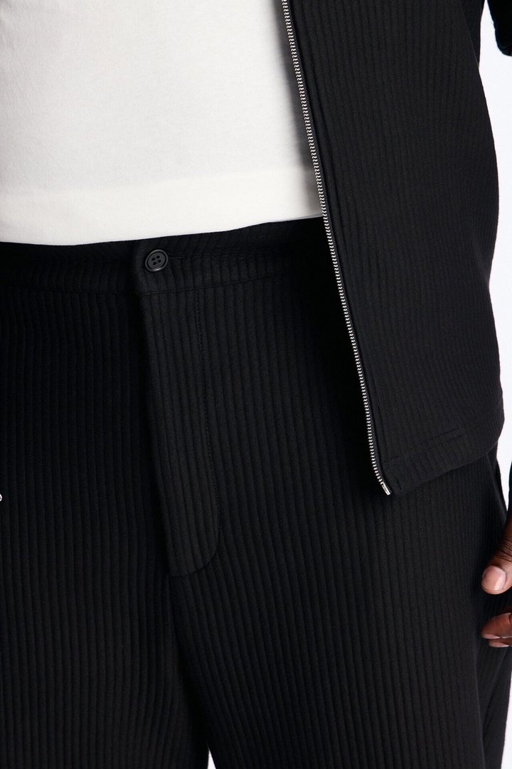 Textured Fleece Straight Leg Pant - Black