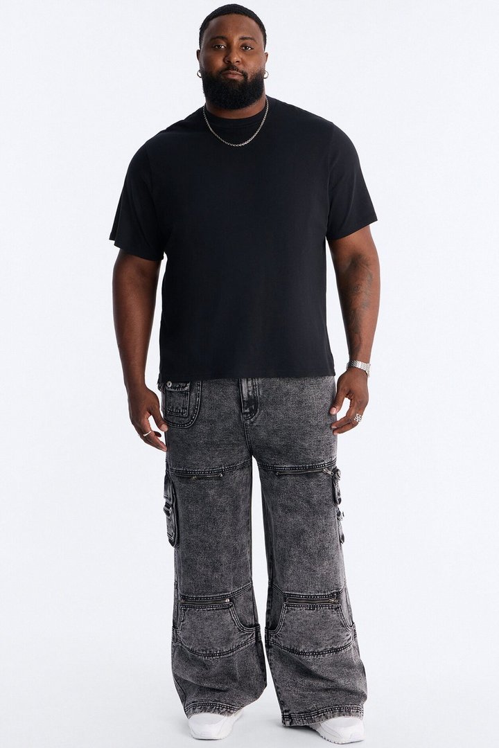 Zip-Off 2 Way Baggy Cargo Jean - Black Wash