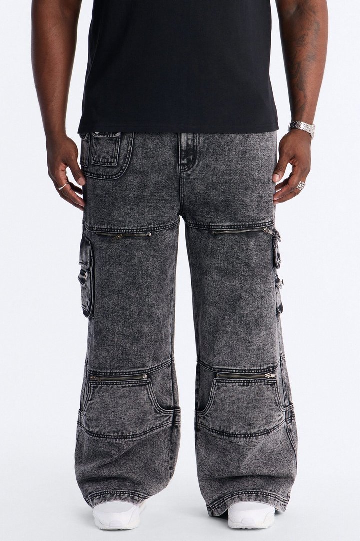 Zip-Off 2 Way Baggy Cargo Jean - Black Wash