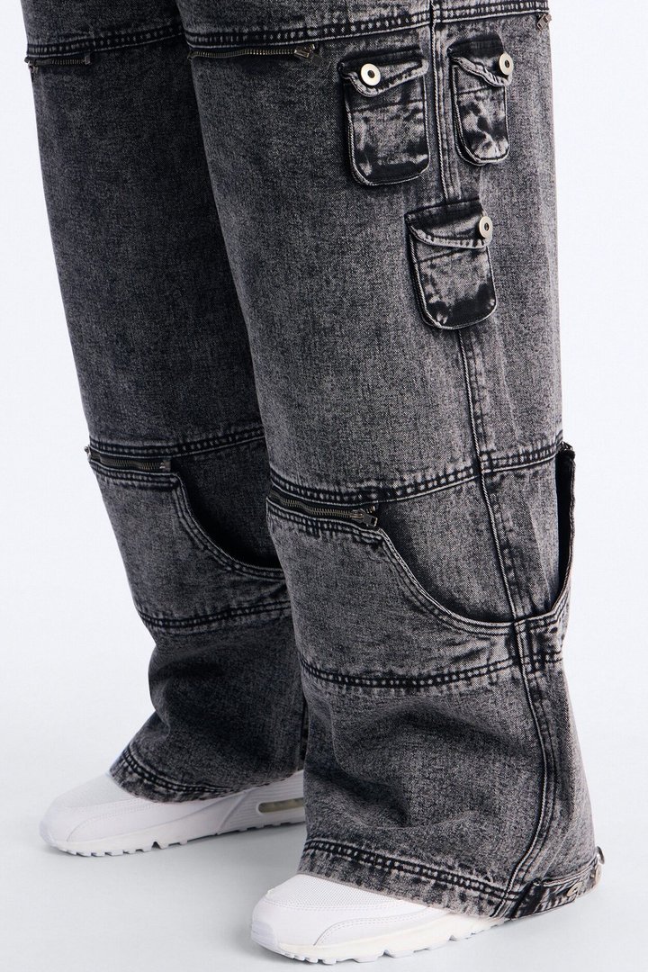 Zip-Off 2 Way Baggy Cargo Jean - Black Wash