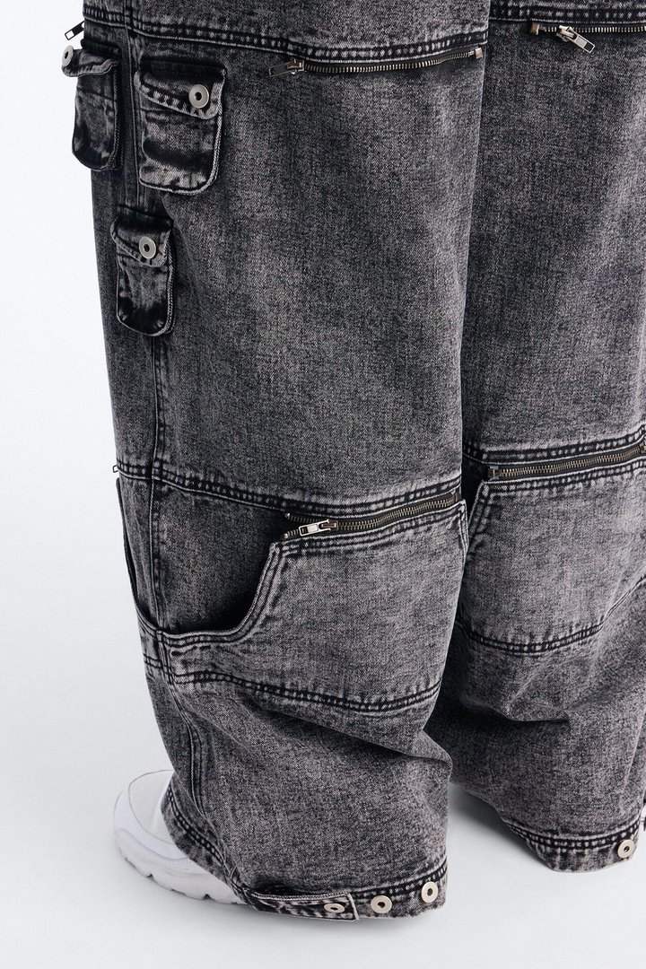 Zip-Off 2 Way Baggy Cargo Jean - Black Wash
