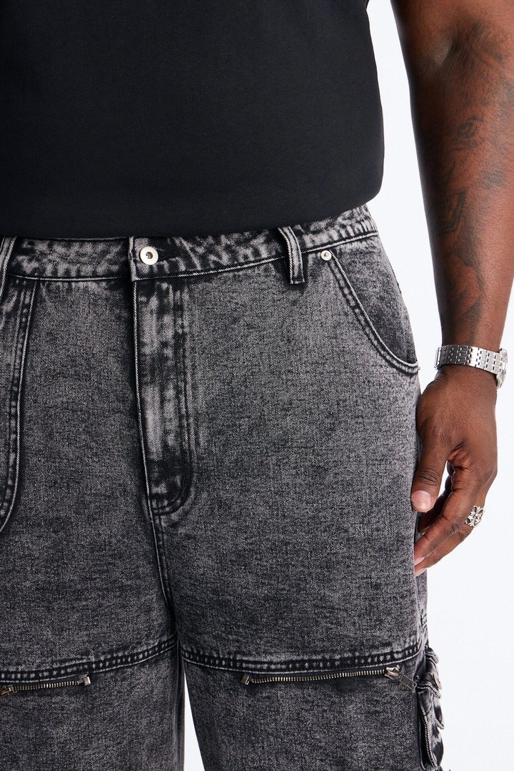 Zip-Off 2 Way Baggy Cargo Jean - Black Wash