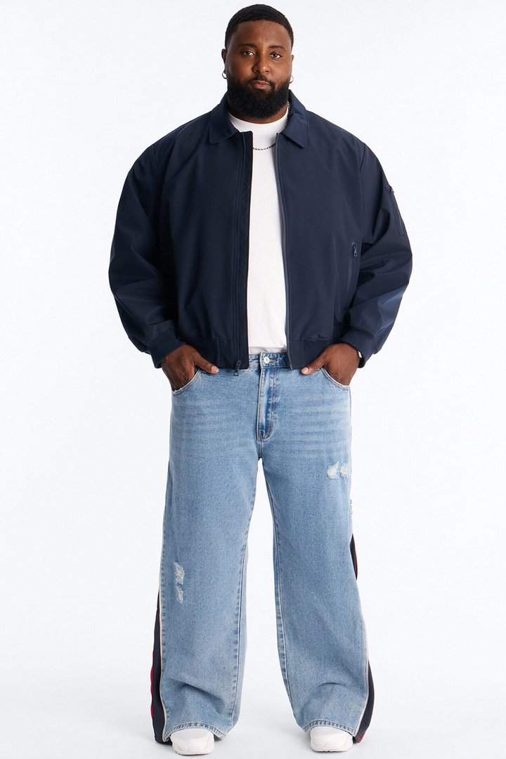 Straight Off Track Terry Zip Jean - Light Wash