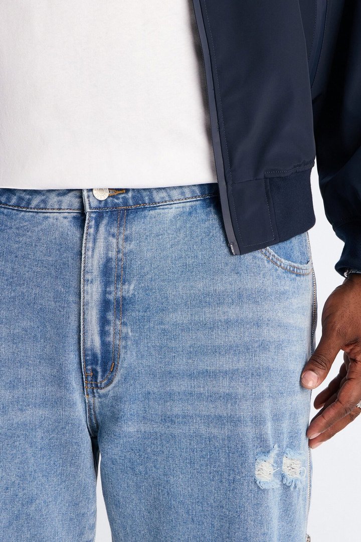 Straight Off Track Terry Zip Jean - Light Wash