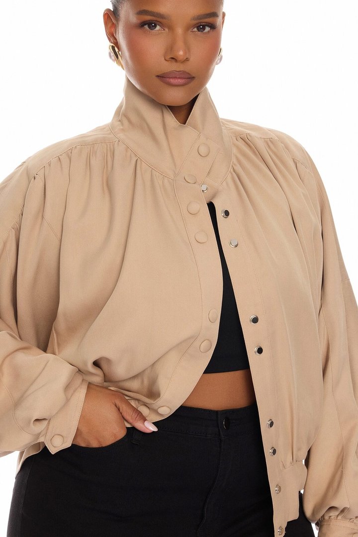 Noelia Woven Collared Jacket - Taupe