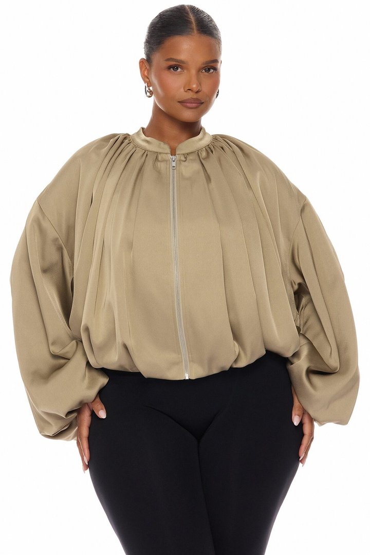 Marianna Balloon Sleeve Satin Jacket - Sage