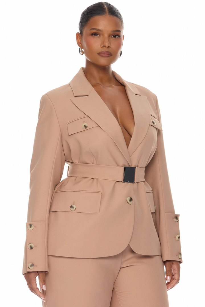 Isabella Belted Pant Set - Nude