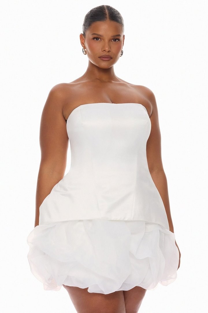 Ariana Bubble Satin Mini Dress - White
