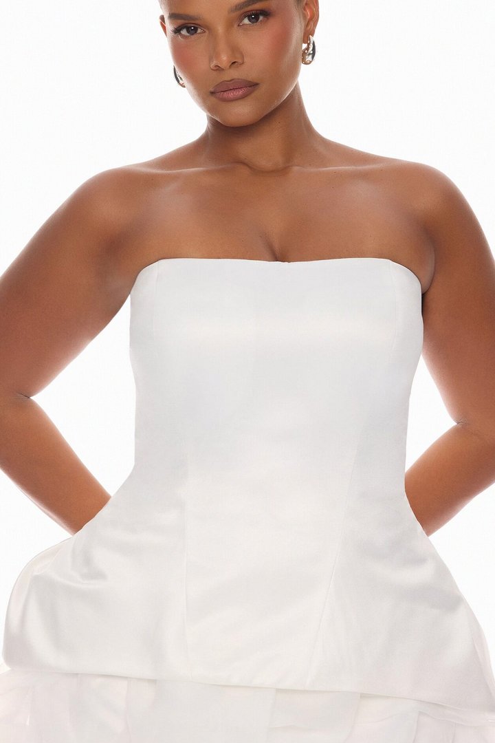 Ariana Bubble Satin Mini Dress - White
