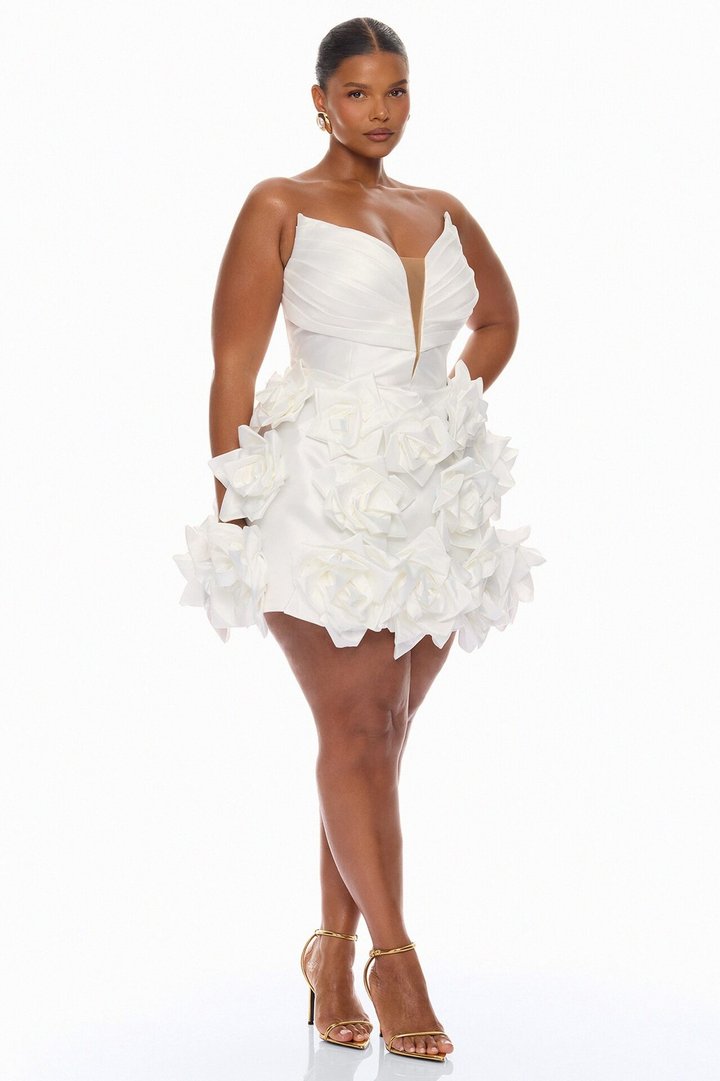 Halle Floral Applique Mini Dress - White