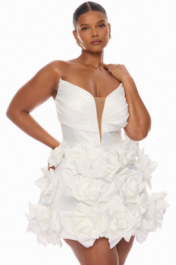 Halle Floral Applique Mini Dress - White