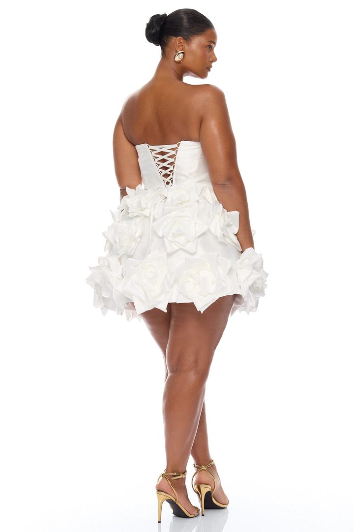 Halle Floral Applique Mini Dress - White