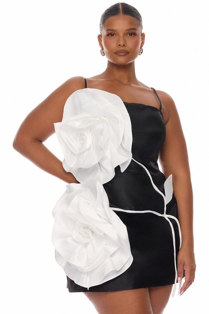 Gianna Floral Applique Mini Dress - Black/White