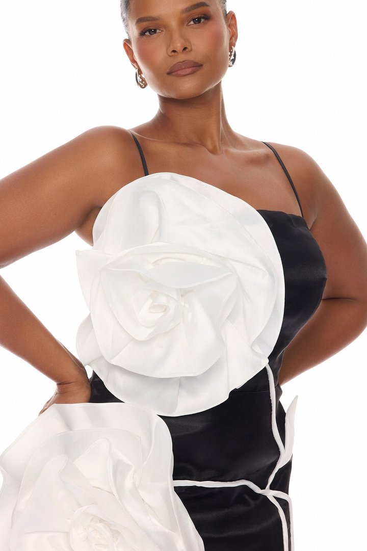 Gianna Floral Applique Mini Dress - Black/White