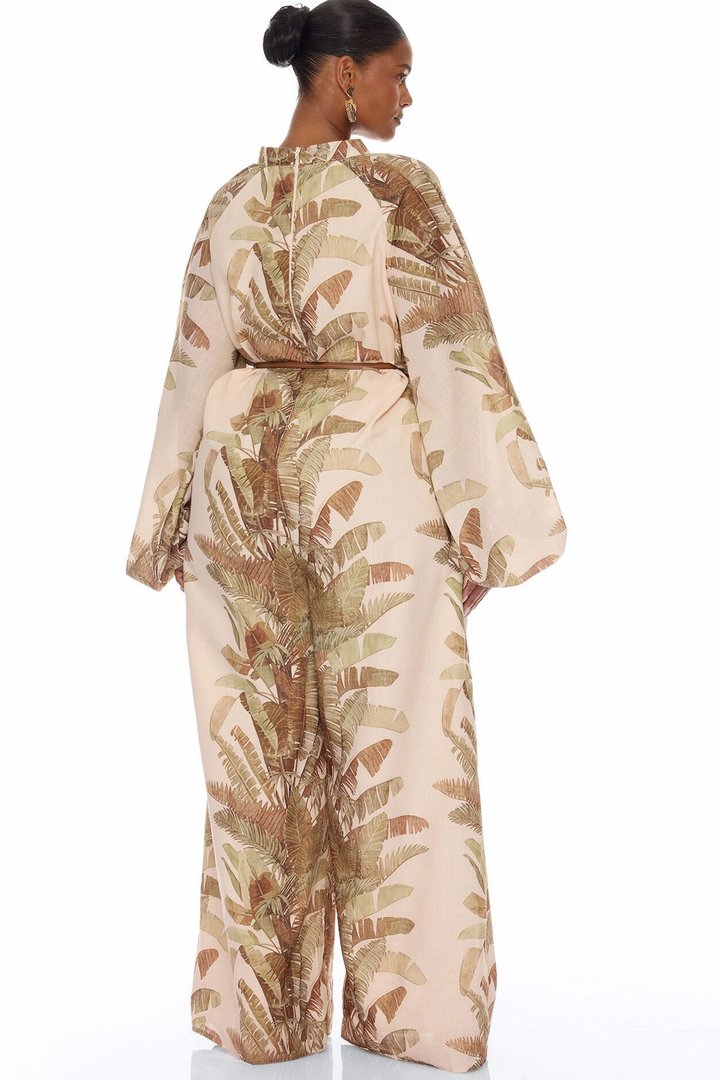Zinnia Balloon Sleeve Linen Jumpsuit - Sand/combo